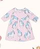 Pantaloons Baby Cotton Knit Three Fourth Sleeves Unicorn Printed Dress - Pink