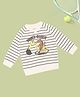 Pantaloons Baby Cotton Knit Full Sleeves Striped & Dinosaur Printed Light Winter Sweatshirt - Off White