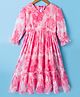 Kookie Kids Georgette Woven Three Fourth Sleeves Frock With Floral Print - Pink