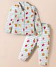 Ollypop Sinker Knit Full Sleeves Co-ords Night Suit with Fruit Print & Stripes - Multicolor