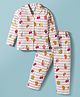 Ollypop Sinker Knit Full Sleeves Co-ords Night Suit with Fruit Print & Stripes - Multicolor