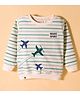Ollypop Cotton Looper Knit Full Sleeves Sweatshirt With Stripes & Airplane Print - Light Green
