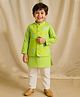 Tales & Stories Cotton Woven Full Sleeves  Striped Kurta Pyjama With Horse Printed Jacket Set - Neon Green