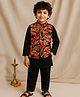 Tales & Stories Cotton Woven Full Sleeves Solid Kurta Pyjama With Leaves Printed Jacket Set - Black
