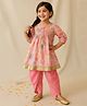 Tales & Stories Woven Three Fourth Sleeves Floral Printed Kurti & Dhoti Set - Pink