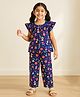 Tales & Stories 100% Cotton Woven Half Sleeves Floral Printed Coordinating Top & Pant Set - Navy Blue