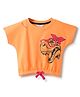 Tales & Stories Cotton Lycra Knit Half Sleeves Dinosaur Printed Crop Tee - Orange