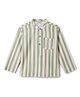 Tales & Stories Cotton Woven Full Sleeves Striped Kurta Style Shirt - Olive Green