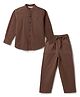 Tales & Stories Cotton Linen Woven Full Sleeves Solid Shirt & Trousers Set - Dark Brown