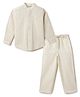 Tales & Stories Cotton Linen Woven Full Sleeves Solid Shirt & Trousers Set - Cream