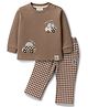 Ollypop Interlock Knit Full Sleeves T-Shirt & Checkered Pant Set with Car Patch Detailing - Brown