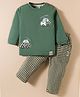 Ollypop Interlock Knit Full Sleeves T-Shirt & Checkered Pant Set with Car Patch Detailing - Green