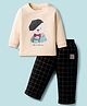 Ollypop Interlock Knit Full Sleeves T-Shirt & Lounge Pant Set With Animal Print - Pink