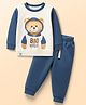 Ollypop Looper Knit Full Sleeves T-Shirt and Lounge Pant with Teddy Print - Cream & Blue