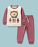 Ollypop Looper Knit Full Sleeves T-Shirt and Lounge Pant with Teddy Print - Cream & Rose Gold