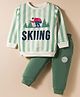Ollypop Looper Knit Full Sleeves T-Shirt & Lounge Pant Set with Skiing Print & Stripes - Green