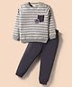 Ollypop Looper Knit Full Sleeves Striped T-Shirt & Lounge Pant Set - Charcoal Grey