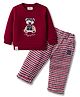 Ollypop Interlock Knit Full Sleeves T-Shirt & Lounge Pant Set With Animal Embroidery - Red