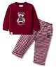 Ollypop Interlock Knit Full Sleeves T-Shirt & Lounge Pant Set With Animal Embroidery - Red