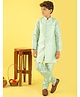ISHTI Jacquard Woven Full Sleeves Floral Embroidered Sherwani Pyjama Set - Sea Green