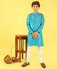 ISHTI Jacquard Woven Full Sleeves Floral & Elephant Embroidered Kurta Pyjama Set - Blue