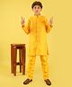 ISHTI Jacquard Woven Full Sleeves Abstract Embroidered Sherwani Pyjama Set - Mustard
