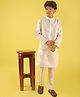 ISHTI Jacquard Woven Full Sleeves Abstract Embroidered Sherwani Pyjama Set - White