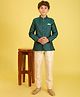 ISHTI Jacquard Woven Full Sleeves Geometric Embroidered Sherwani Pyjama Set - Green