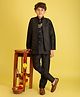 ISHTI Jacquard Woven Solid Kurta & Pyjama With Full Sleeves Ethnic Embroidered Jacket Set - Black