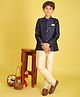 ISHTI Jacquard Woven Full Sleeves Abstract Embroidered Sherwani Pyjama Set - Navy Blue