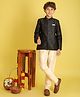 ISHTI Jacquard Woven Full Sleeves Geometric Embroidered Sherwani Pyjama Set - Black