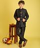 ISHTI Jacquard Woven Solid Kurta & Pyjama With Full Sleeves Geometric Embroidered Jacket Set - Black