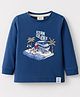 Ollypop Sinker Knit Full Sleeves T-Shirt with Ocean Side Vibes Text Print - Navy Blue