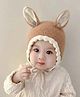 Ziory Woollen Knit Bunny Ear Applique Detailed Cap - Brown - Circumference 44 - 48 Cm