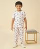 KIDS ISLAND Lycra Knit Half Sleeves Animals Printed Tee & Coordinating Joggers Set - Beige