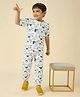 KIDS ISLAND Lycra Knit Half Sleeves Animals Printed Tee & Coordinating Joggers Set - White