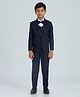 KIDS ISLAND Woven Full Sleeves Solid 4 Piece Party Suit Set With Bow - Navy Blue