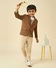 KIDS ISLAND Lycra Woven Full Sleeves Typography Printed Tee & Pant With Blazer Set - Rust
