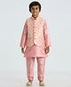 Kids Island Silk Woven Full Sleeves Solid Kurta Pyjama With Thread Work Embroidered & Sequins Embellished Nehru Jacket Set - Pink