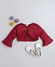 The Magic Wand Woven Full Sleeves Angel Text Brooch Detailed Shrug - Maroon