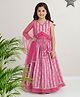 The Magic Wand Cotton Woven Sleeveless Floral Printed Gota Lace Embellished Lehenga Choli With Dupatta Set - Fuchsia