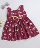 The Magic Wand Cotton Woven Sleeveless Butterflies Printed Bow Applique Detailed Dress - Maroon