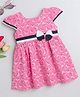 The Magic Wand Woven Cap Sleeves Floral Printed Bow Applique Detailed Dress - Pink