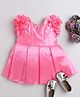 The Magic Wand Woven Sleeveless Floral Applique Detailed Stones Embellished Pleated Dress - Pink