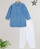 The Magic Wand Cotton Woven Full Sleeves Chevron Printed Pathani Kurta Pyjama Set - Blue