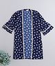 The Magic Wand Cotton Woven Three Fourth Bell Sleeves Floral Printed Lace Detailed Long Jacket - Navy Blue