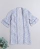 The Magic Wand Cotton Woven Three Fourth Bell Sleeves Floral Printed Lace Detailed Long Jacket - Blue