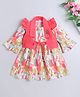 The Magic Wand Woven Three Fourth Bell Sleeves Leaves Printed Dress With Jacket - Coral
