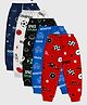 KUCHIPOO Cotton Blend Knit Pack Of 5 Stars Car & Typography Printed Track Pants - Red Blue Black Grey & Navy Blue