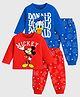 KUCHIPOO Cotton Blend Knit Mickey & Friends Featuring Pack Of 2 Full Sleeves Characters Printed Light Winter Sweatshirt & Joggers Set - Red & Blue